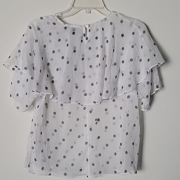 NWT Chiffon Ruffle Blouse Sz S Coquette Feminine Polka Dot Retro Sheer Modest - Picture 5 of 10